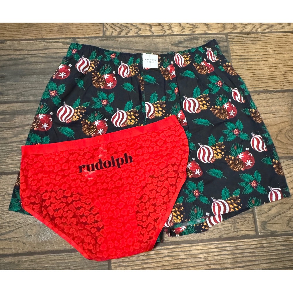 American Eagle Mens Boxers Christmas Ornaments Aerie Rudolph Panties M Lot
